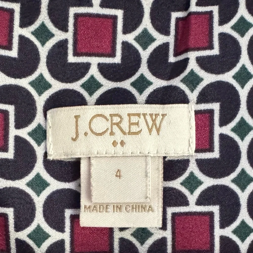 J. Crew Short Sleeve Shirt Dress Multicolor Geometric Print Preppy Casual Size 4